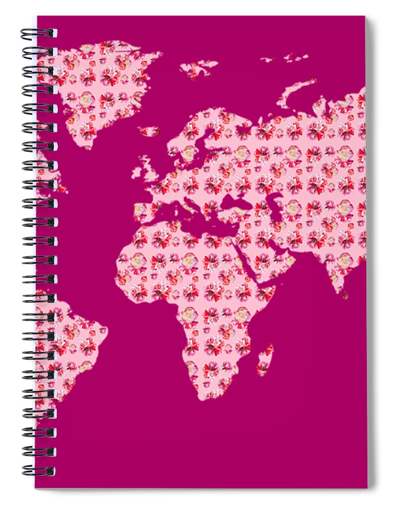 Pink Spiral Notebook featuring the painting Watercolor Silhouette World Map Colorful PNG XXX Pink by Irina Sztukowski