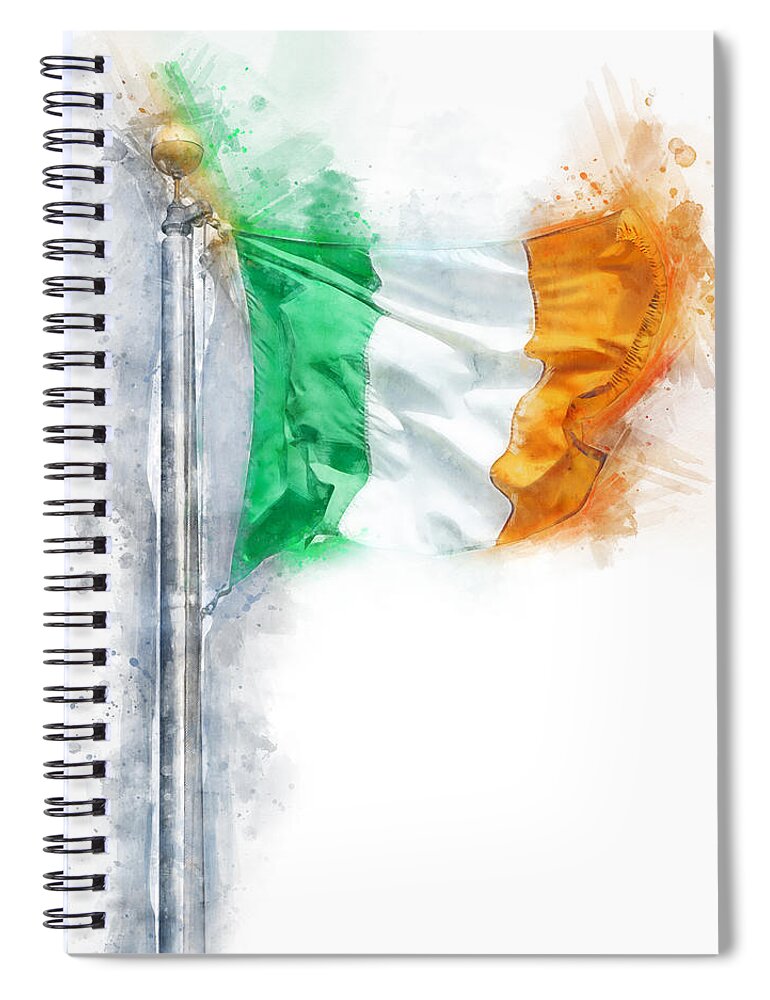 Watercolor Spiral Notebook featuring the digital art Watercolor sketch of Irish flag of Ireland isolated over white background by Maria Kray
