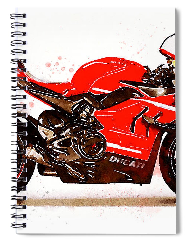 Sport Spiral Notebook featuring the painting Watercolor Sport Motorcycle Superleggera V4 - original artwork by Vart. by Vart Studio