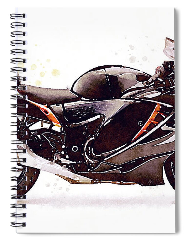 Sport Spiral Notebook featuring the painting Watercolor Suzuki Hayabusa GSX 1300R motorcycle - oryginal artwork by Vart. by Vart Studio