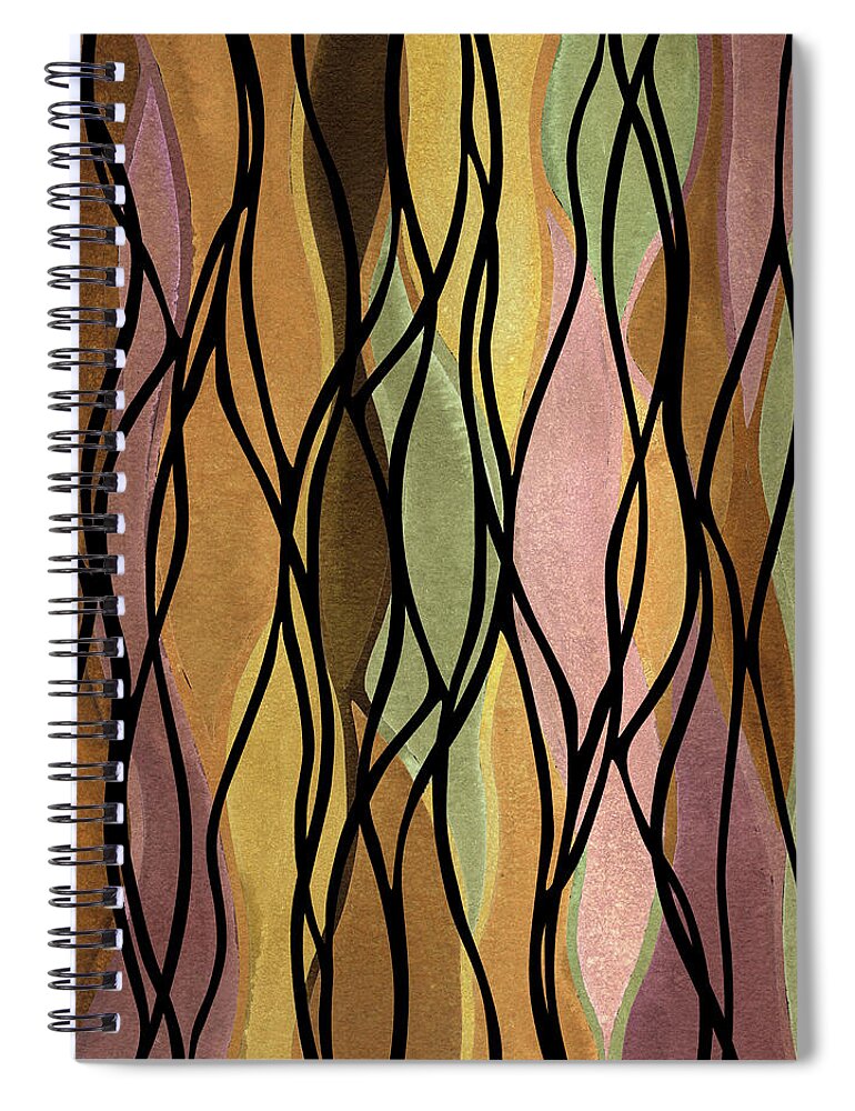 Warm Waves Spiral Notebook featuring the painting Watercolor Tapestry Organic Black Tread Batik In Beige And Brown II by Irina Sztukowski