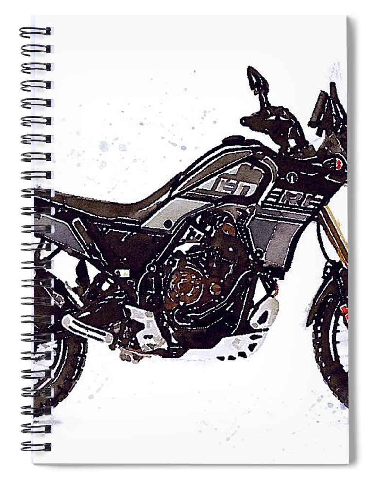 Adventure Spiral Notebook featuring the painting Watercolor Yamaha Tenere 700 black motorcycle - oryginal artwork by Vart. by Vart Studio