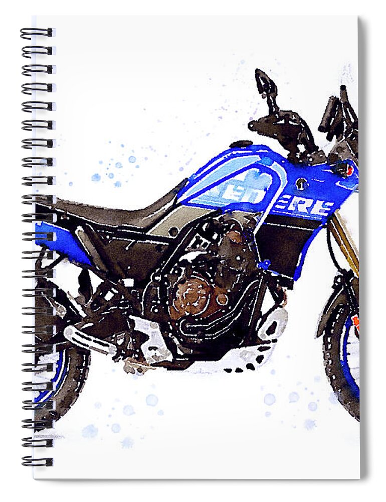 Adventure Spiral Notebook featuring the painting Watercolor Yamaha Tenere 700 blue motorcycle - oryginal artwork by Vart. by Vart Studio