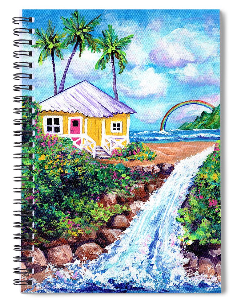Beach Cottage Spiral Notebook featuring the painting Waterfall Cottage by Marionette Taboniar
