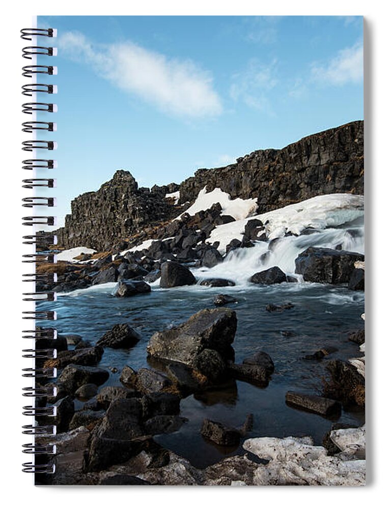 Oxararfoss Spiral Notebook featuring the photograph Waterfall flowing into the river, Iceland by Michalakis Ppalis