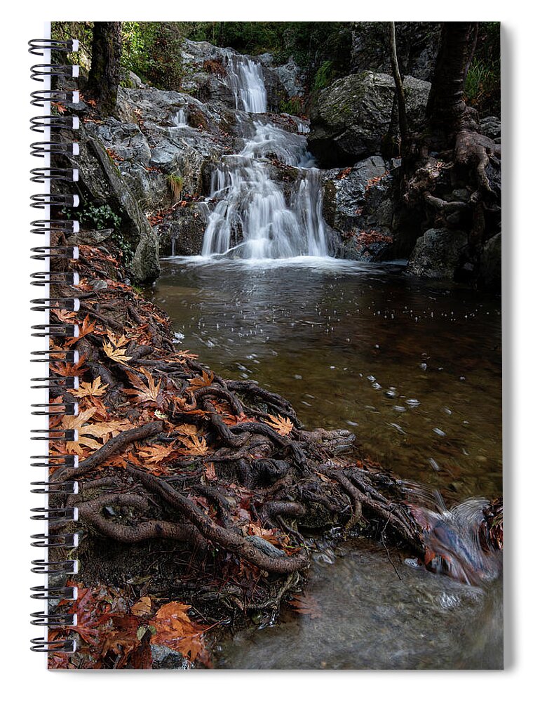 Waterfall Spiral Notebook featuring the photograph Waterfall in autumn. by Michalakis Ppalis