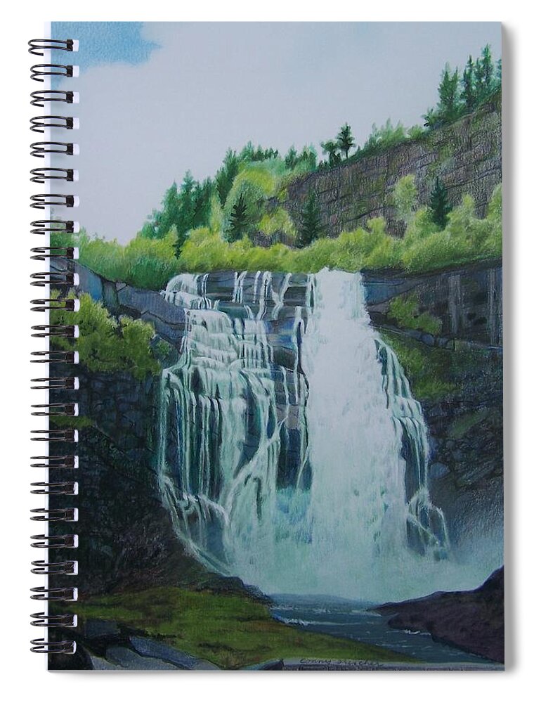 Waterfall Spiral Notebook featuring the mixed media Waterfall in Norway by Constance DRESCHER