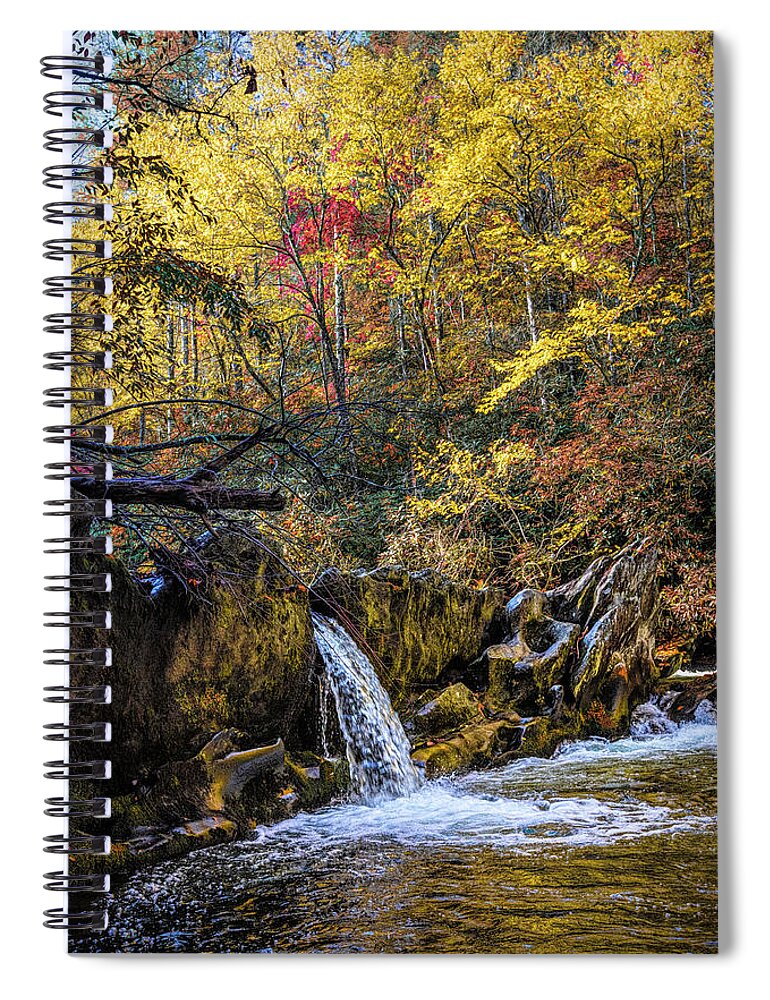 Carolina Spiral Notebook featuring the photograph Waterfall in the Smoky Mountains Autumn Colors by Debra and Dave Vanderlaan