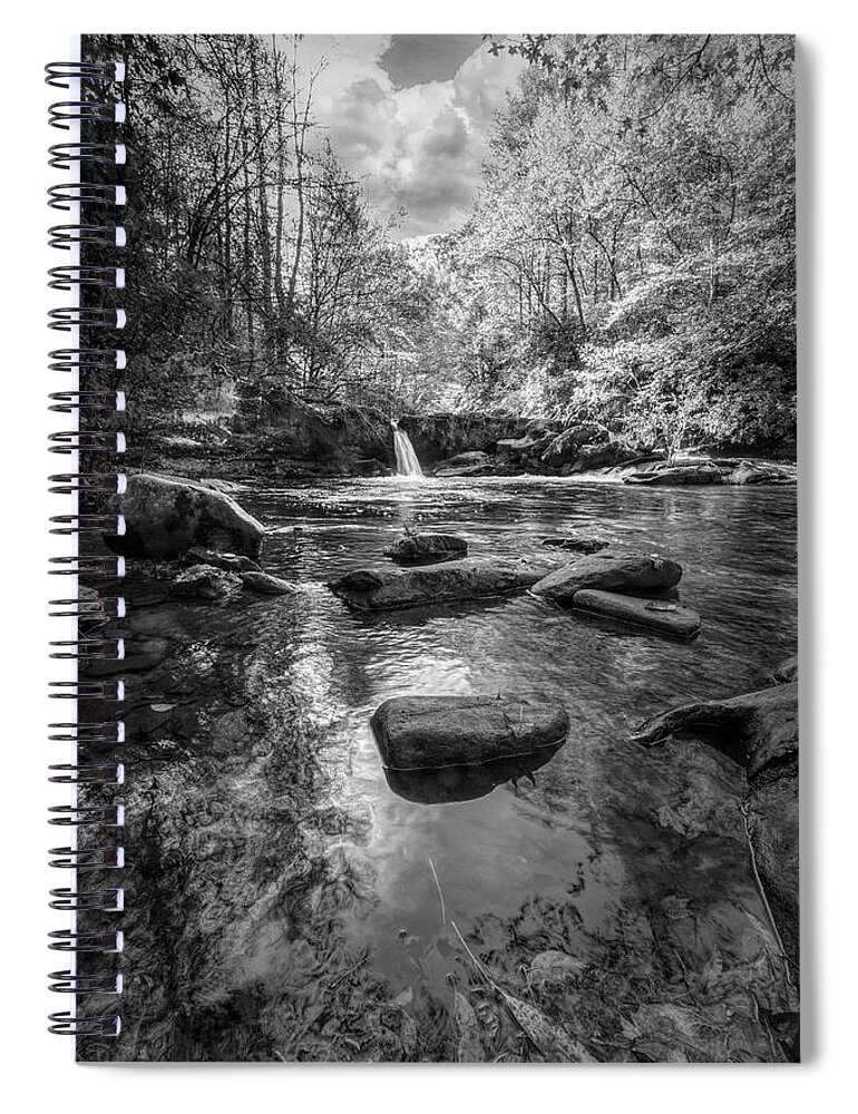 Carolina Spiral Notebook featuring the photograph Waterfall Pools Smoky Mountains Black and White by Debra and Dave Vanderlaan