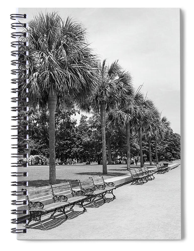 Downtown Charleston Spiral Notebook featuring the photograph Waterfront Park Black And White by Dan Sproul