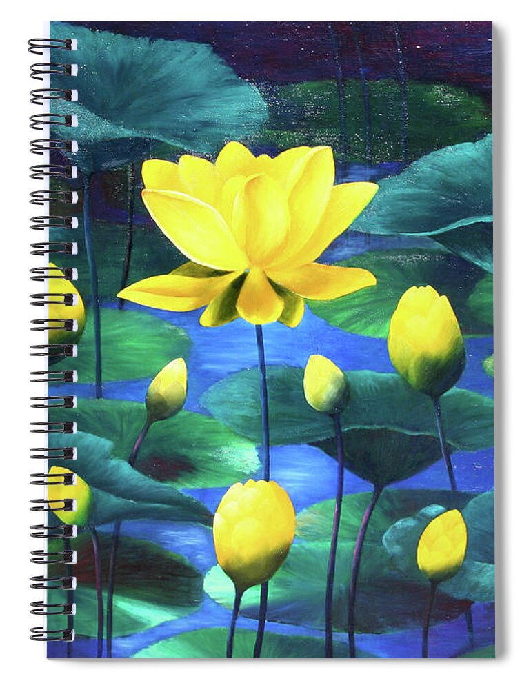 Water Spiral Notebook featuring the painting Waterlilies by Karin Eisermann