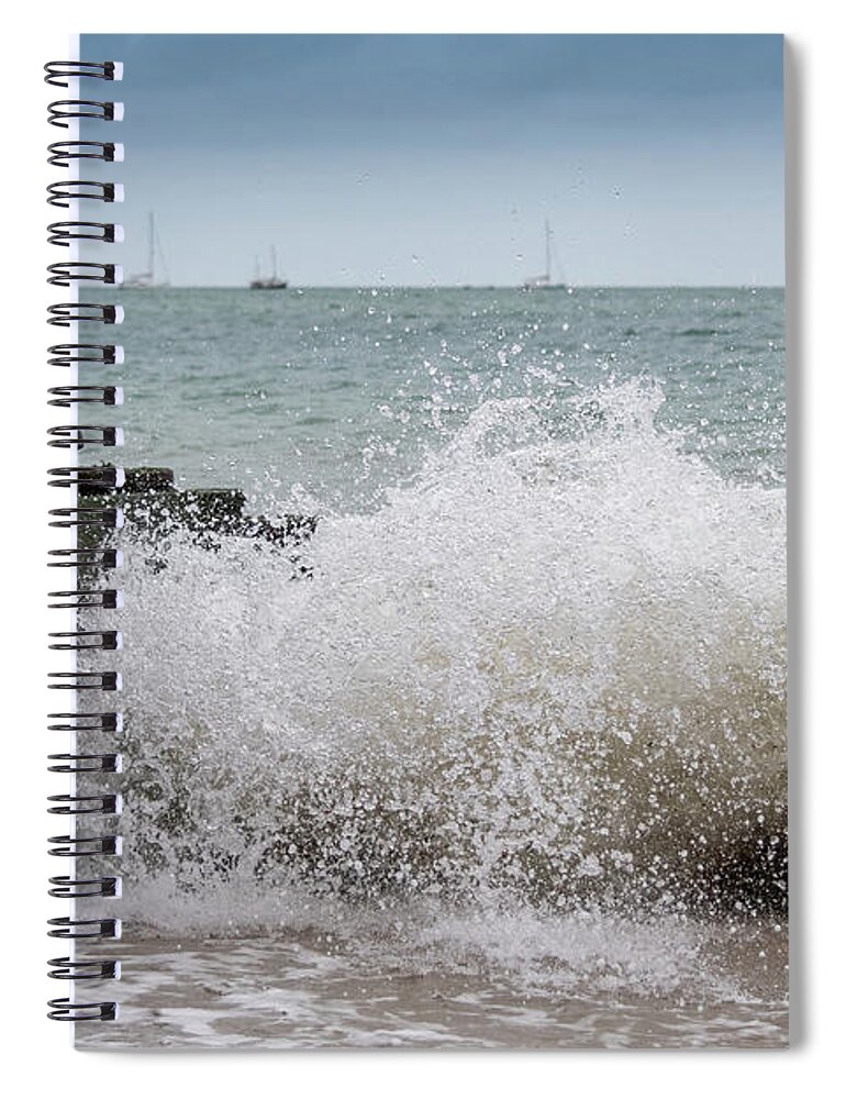 Eastbourne Spiral Notebook featuring the photograph Wave splash by Andrew Lalchan