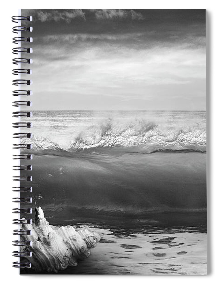 Clouds Spiral Notebook featuring the photograph Waves and Shells III Black and White by Debra and Dave Vanderlaan