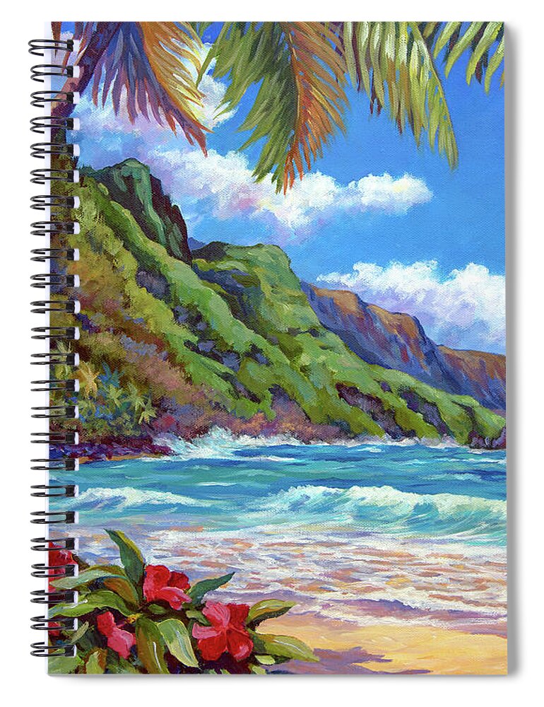 Kauai Spiral Notebook featuring the painting Waves on Na Pali Shore by John Clark