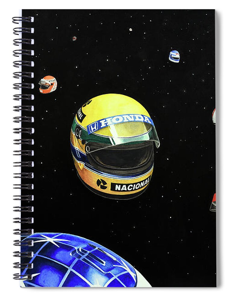 Ayrton Senna Spiral Notebook featuring the painting We Are Flying High  by Oleg Konin