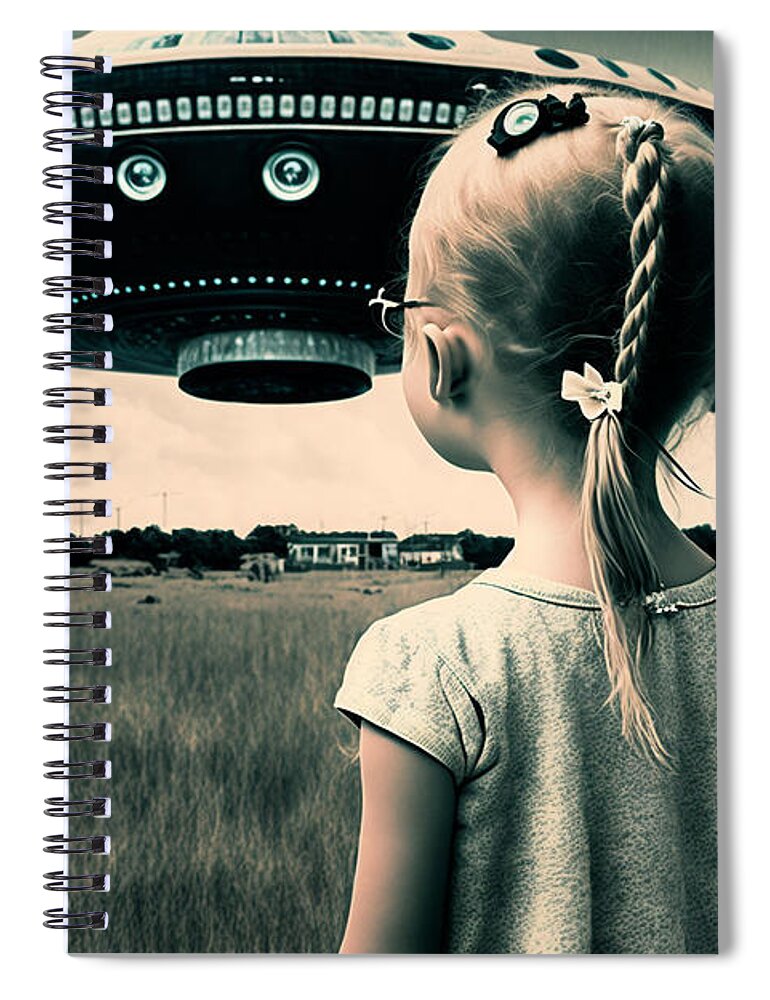 Ufo Spiral Notebook featuring the digital art We Really Should Go Now by Jay Schankman