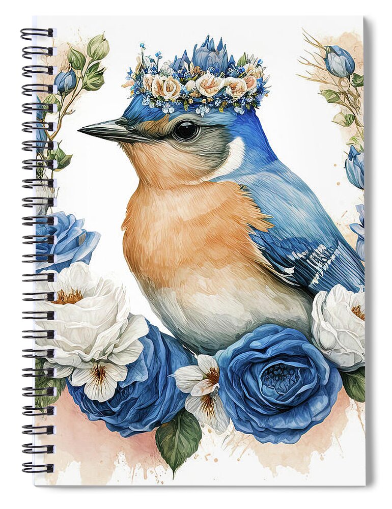 Eastern Bluebird Spiral Notebook featuring the painting Wearing Her Royal Crown by Tina LeCour
