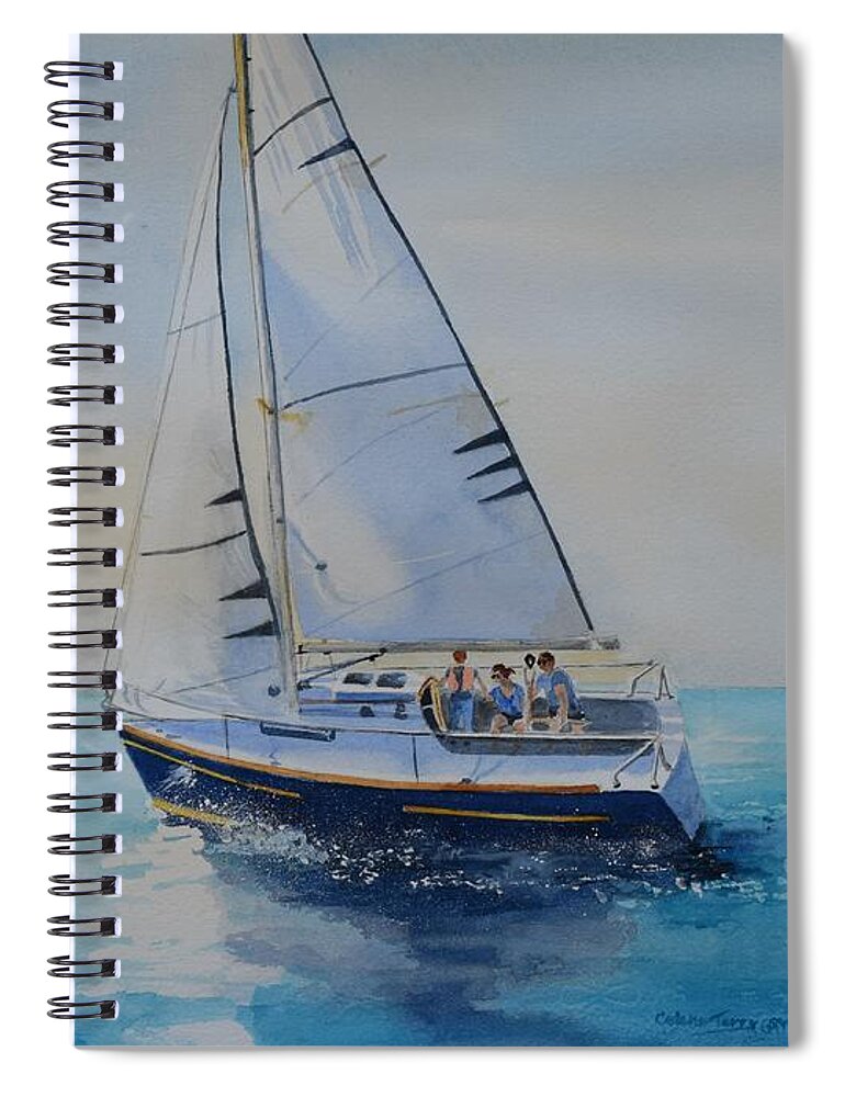 Sailboat Spiral Notebook featuring the painting Weekend Sail by Celene Terry