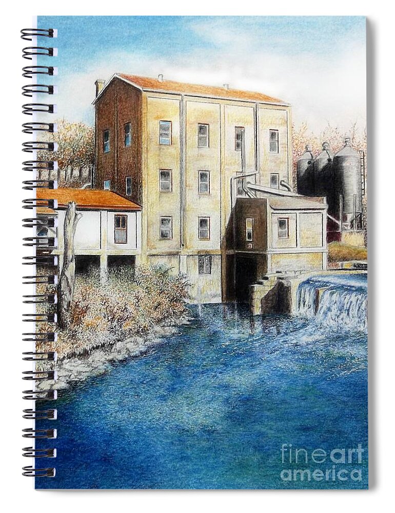 Weisenberger Mill Spiral Notebook featuring the drawing Wiesenberger Mill by David Neace