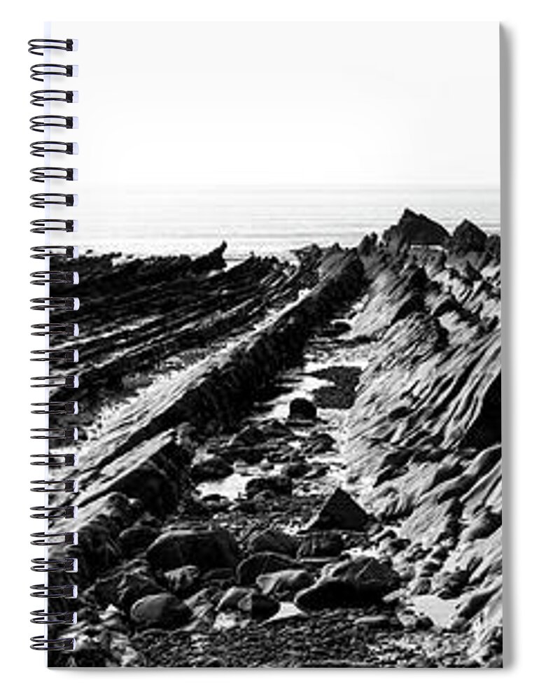 Coast Spiral Notebook featuring the photograph Welcombe Mouth beach North Devon South West Coast Path black and white 2 by Sonny Ryse