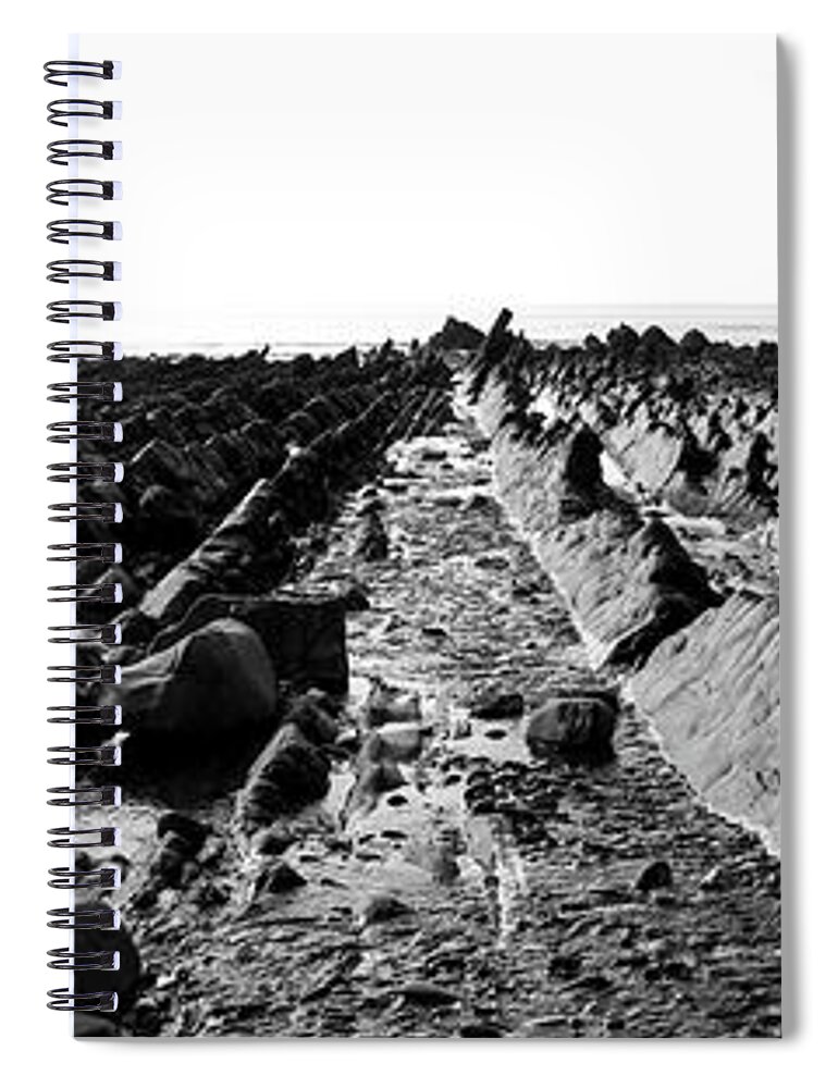 Coast Spiral Notebook featuring the photograph Welcombe Mouth beach North Devon South West Coast Path black and white 3 by Sonny Ryse