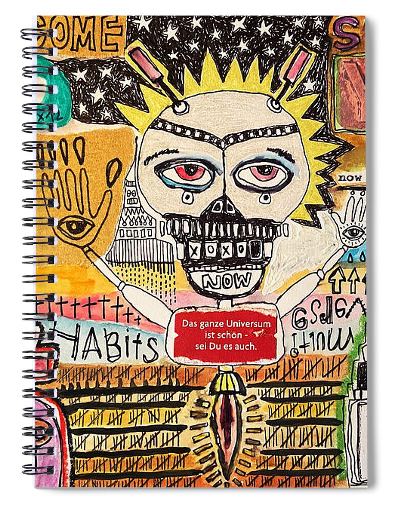 Original Drawing Spiral Notebook featuring the mixed media Welcome by Tanja Leuenberger