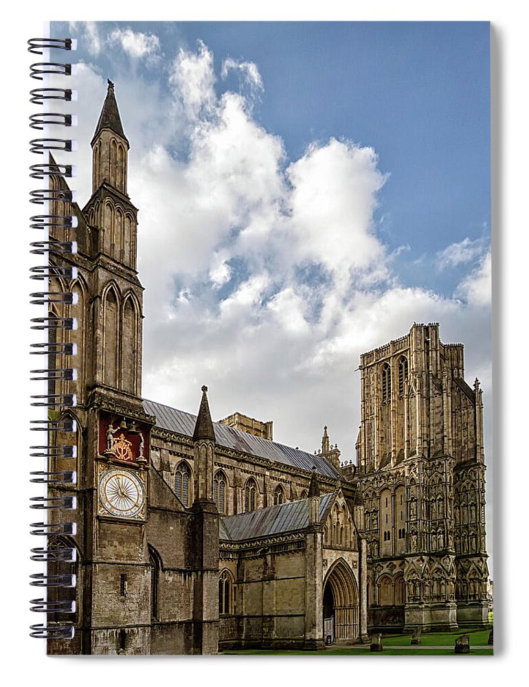 Wells Spiral Notebook featuring the photograph Wells Cathedral and Clock by Shirley Mitchell