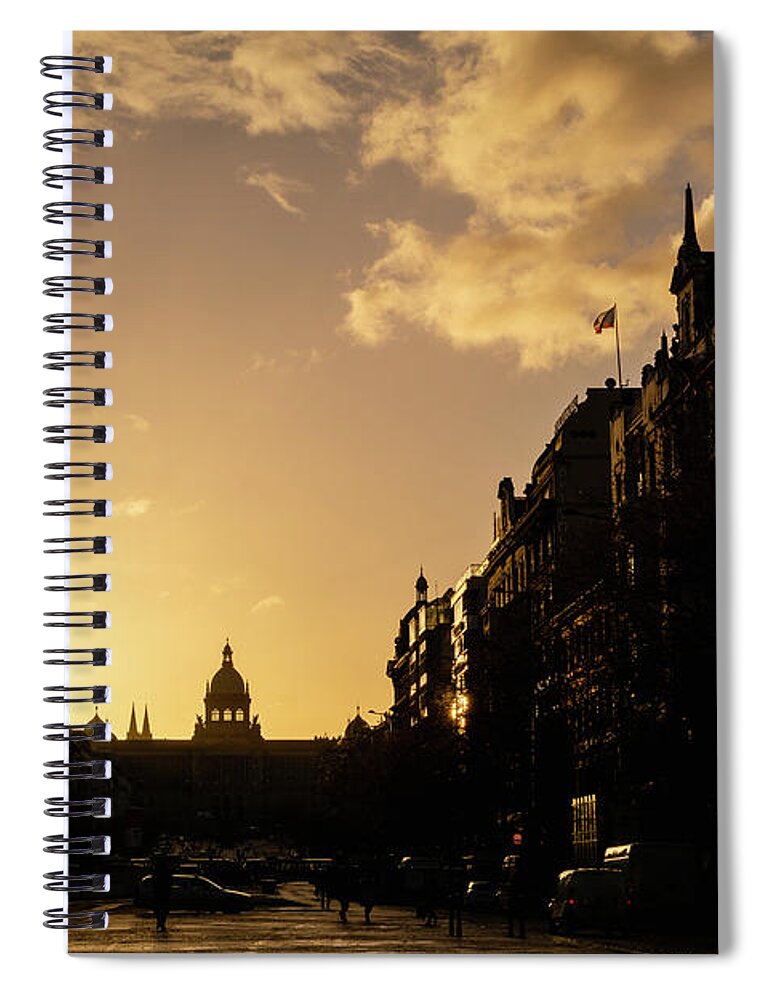 Wenceslas Spiral Notebook featuring the photograph Wenceslas Square in Prague by Martin Vorel Minimalist Photography