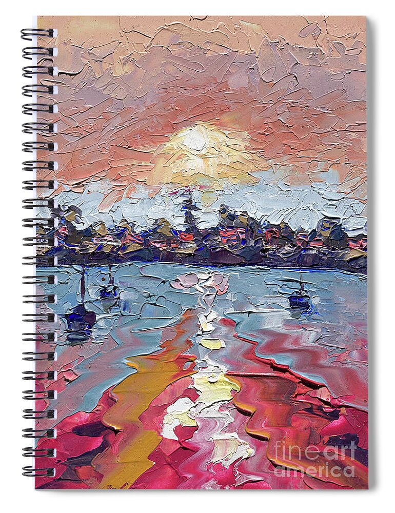 Impressionist Spiral Notebook featuring the painting West Cliff Sunset, 2020 by PJ Kirk