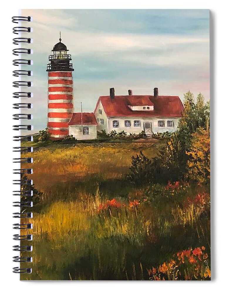 Beach Spiral Notebook featuring the painting West Quoddy Head Lighthouse by Barbara Landry