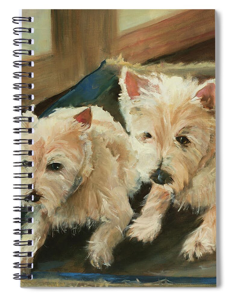 Dog Spiral Notebook featuring the painting Westie Dogs Buster and Smyth by Radha Rao