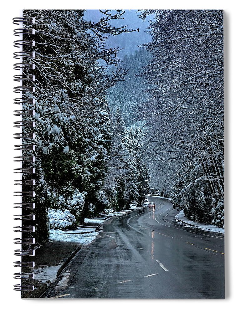 Alex Lyubar Spiral Notebook featuring the photograph Wet Winter Road to Grouse Mountain by Alex Lyubar