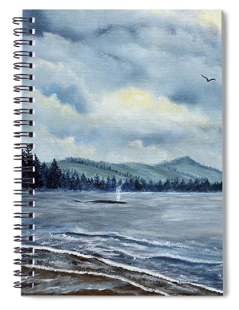Oregon Spiral Notebook featuring the painting Whale Spouting at Depoe Bay by Laura Iverson