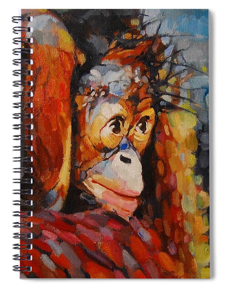 Primate Spiral Notebook featuring the painting What I Saw At The Zoo by Jean Cormier