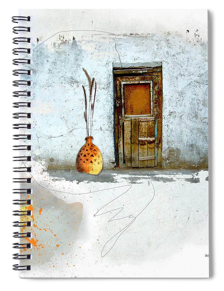 Old Spiral Notebook featuring the mixed media What Lies Behind this Locked Door? by Moira Law