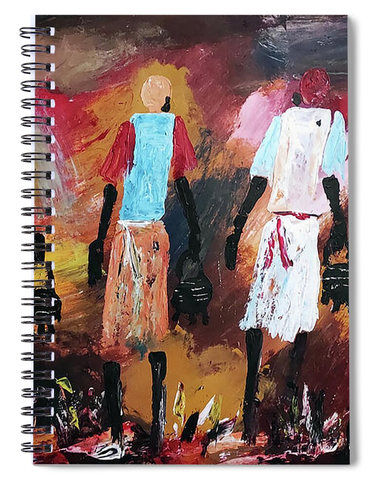 African Art Spiral Notebook featuring the painting What's For Dinner by Peter Sibeko 1940-2013