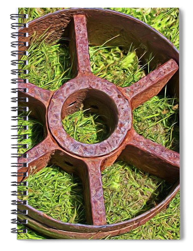 Abandoned Spiral Notebook featuring the digital art Wheel From The Past by David Desautel