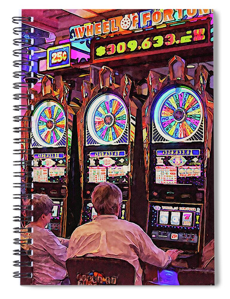 Wheel Of Fortune Spiral Notebook featuring the digital art Wheel of Fortune Flamingo Las Vegas by Tatiana Travelways