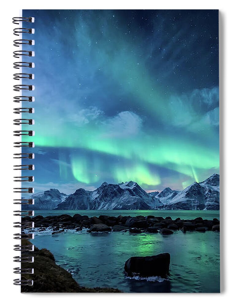 Moon Spiral Notebook featuring the photograph When the moon shines by Tor-Ivar Naess