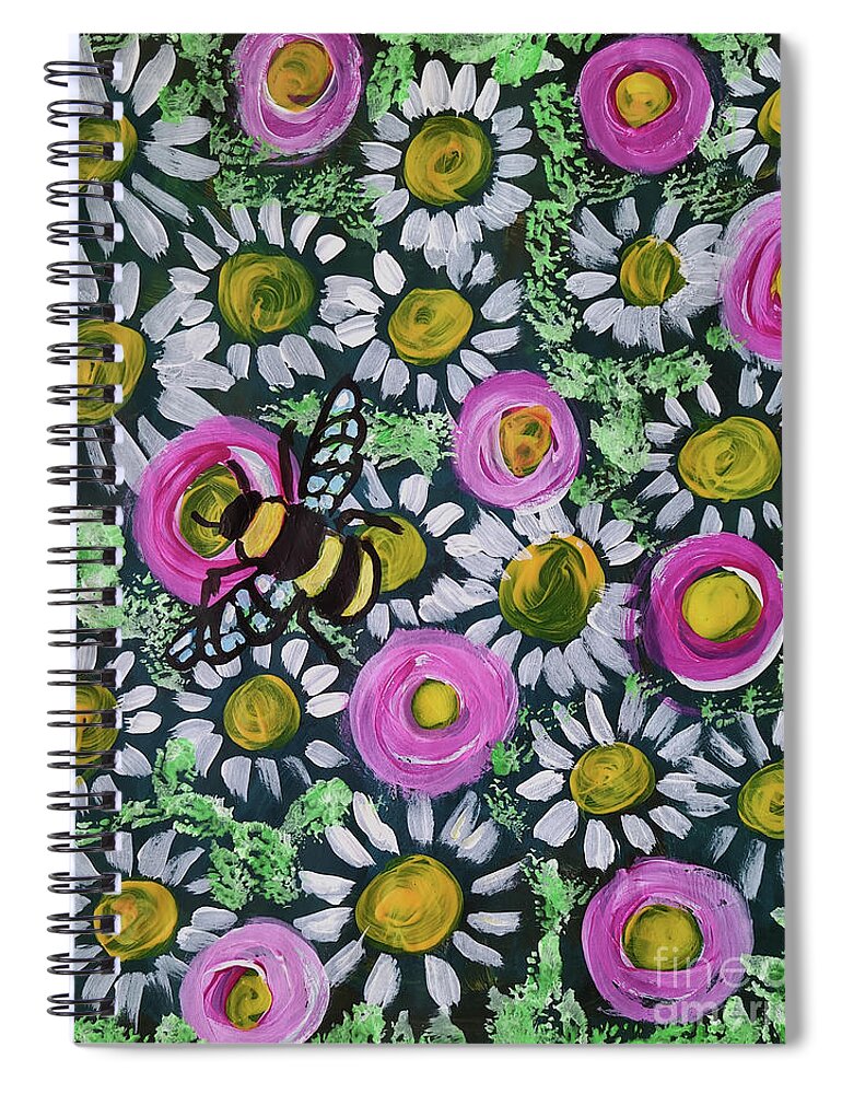 Bumblebee Spiral Notebook featuring the mixed media Where is the Bumblebee by Mimulux Patricia No