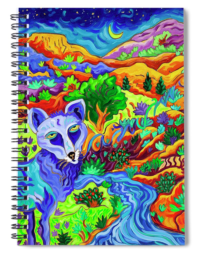 Coyote Spiral Notebook featuring the painting Where the Coyote Sings His Song by Cathy Carey