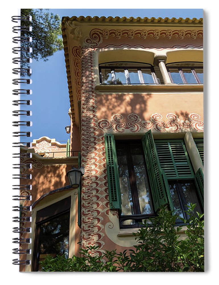 Antoni Gaudi House Museum Spiral Notebook featuring the photograph Whimsical Landmark - Gaudi House Museum in Park Guell Barcelona Spain by Georgia Mizuleva