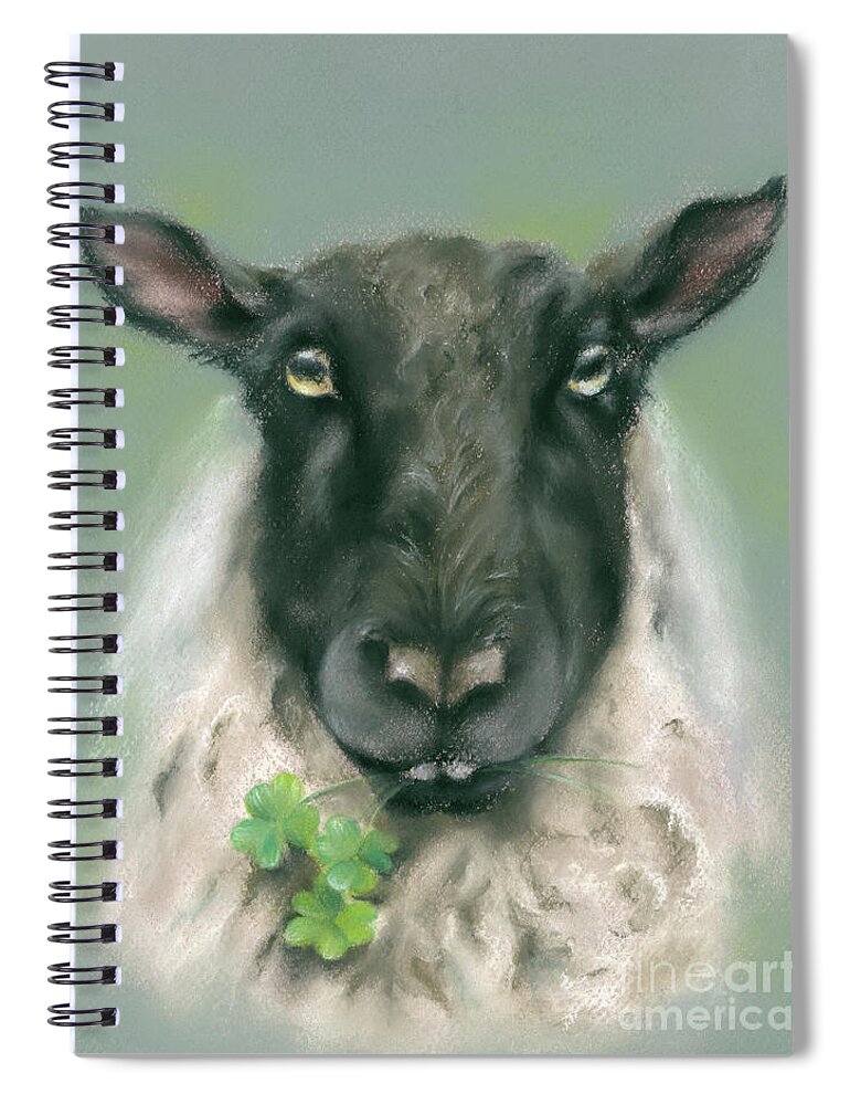 Animal Spiral Notebook featuring the painting Whimsical Sheep with Shamrocks by MM Anderson
