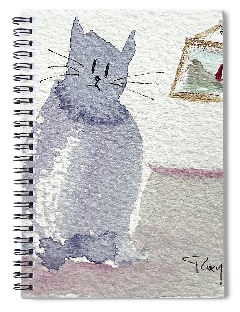 Watercolor Cat Painting Spiral Notebook featuring the painting Whimsy Kitty 16 by Roxy Rich