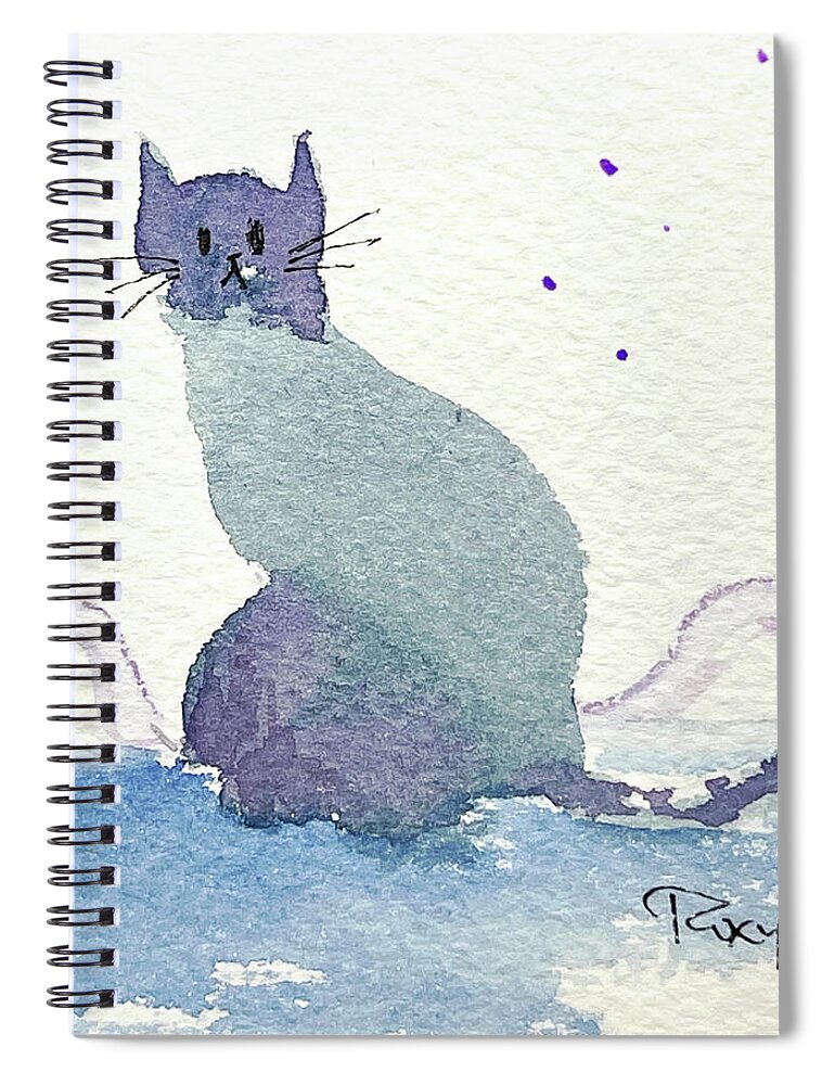 Whimsical Cat Spiral Notebook featuring the painting Whimsy Kitty 20 by Roxy Rich