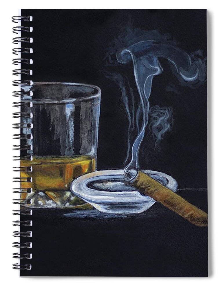 Whiskey Spiral Notebook featuring the painting Whiskey and Cigar by Shirley Dutchkowski
