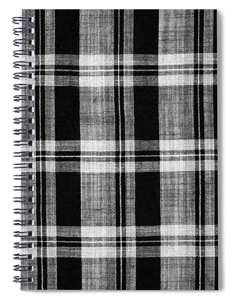 Tartan Spiral Notebook featuring the photograph White and black checkered plaid fabric texture, tartan texture by Julien