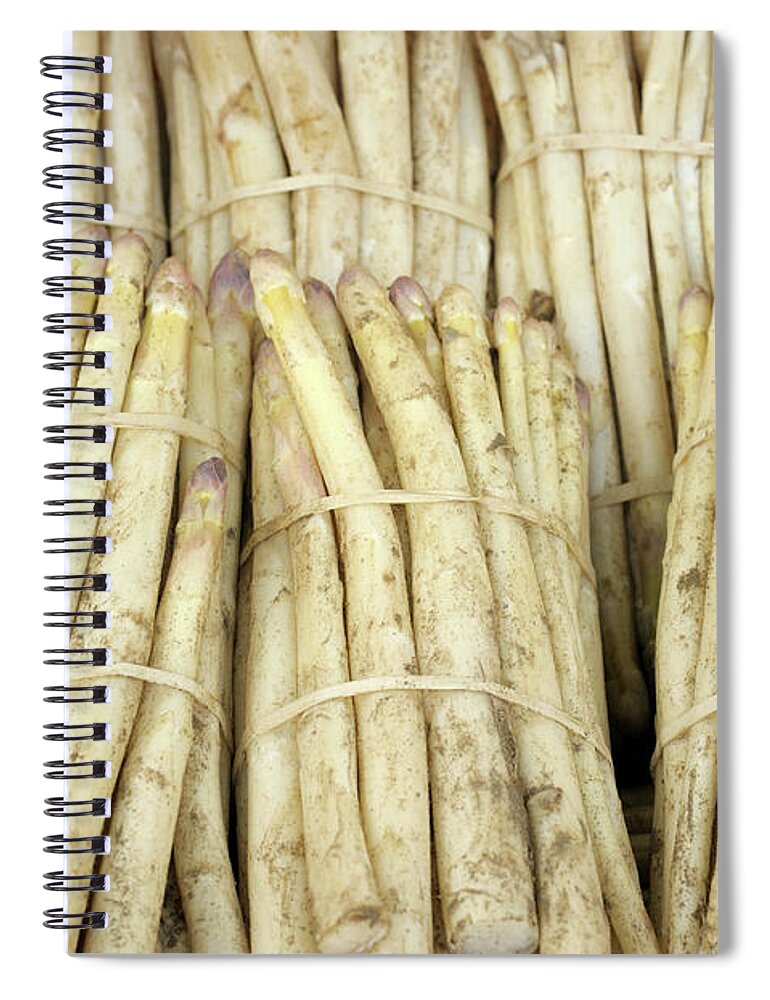 Market Spiral Notebook featuring the photograph White asparagus at the farmers market, Chatillon-sur-Loire, Centre, France by Kevin Oke