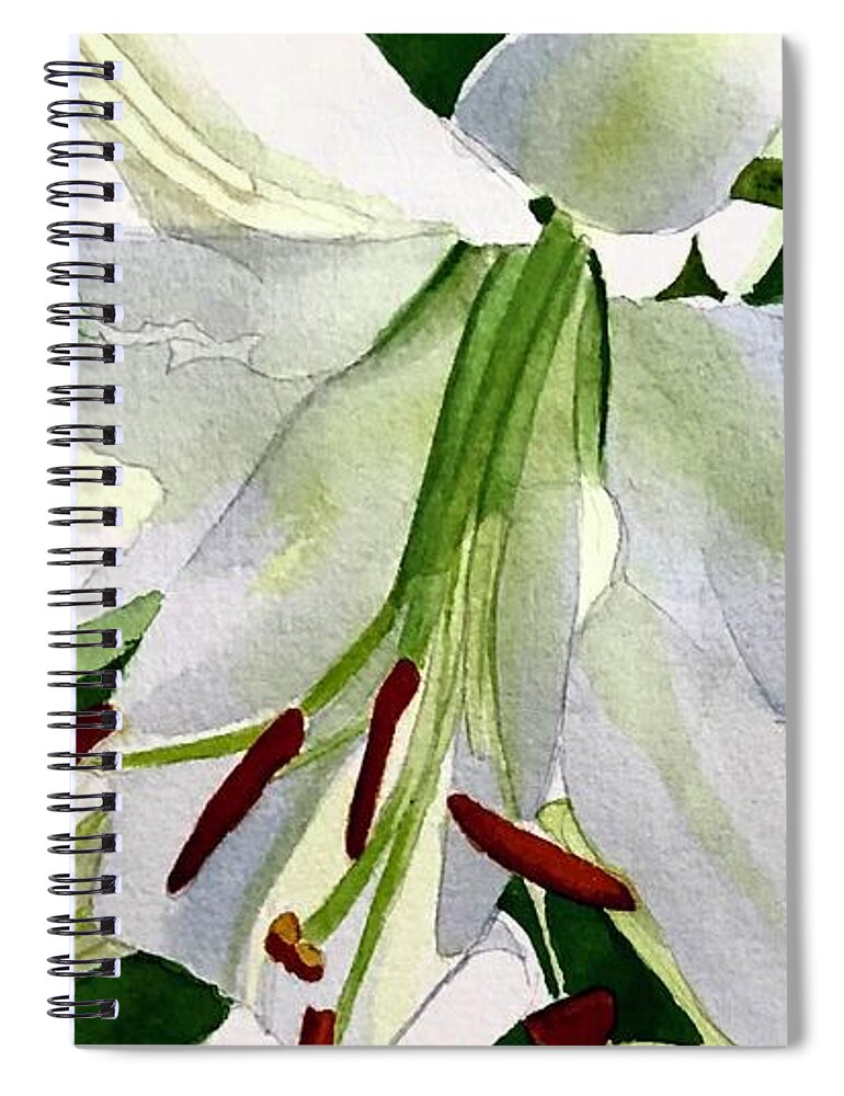 Lily Spiral Notebook featuring the painting White Beauty by Nicole Curreri