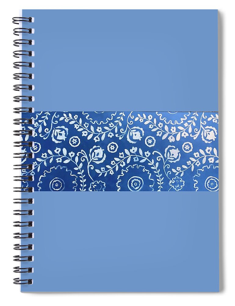  Spiral Notebook featuring the painting White Blue Floral by Jam Art